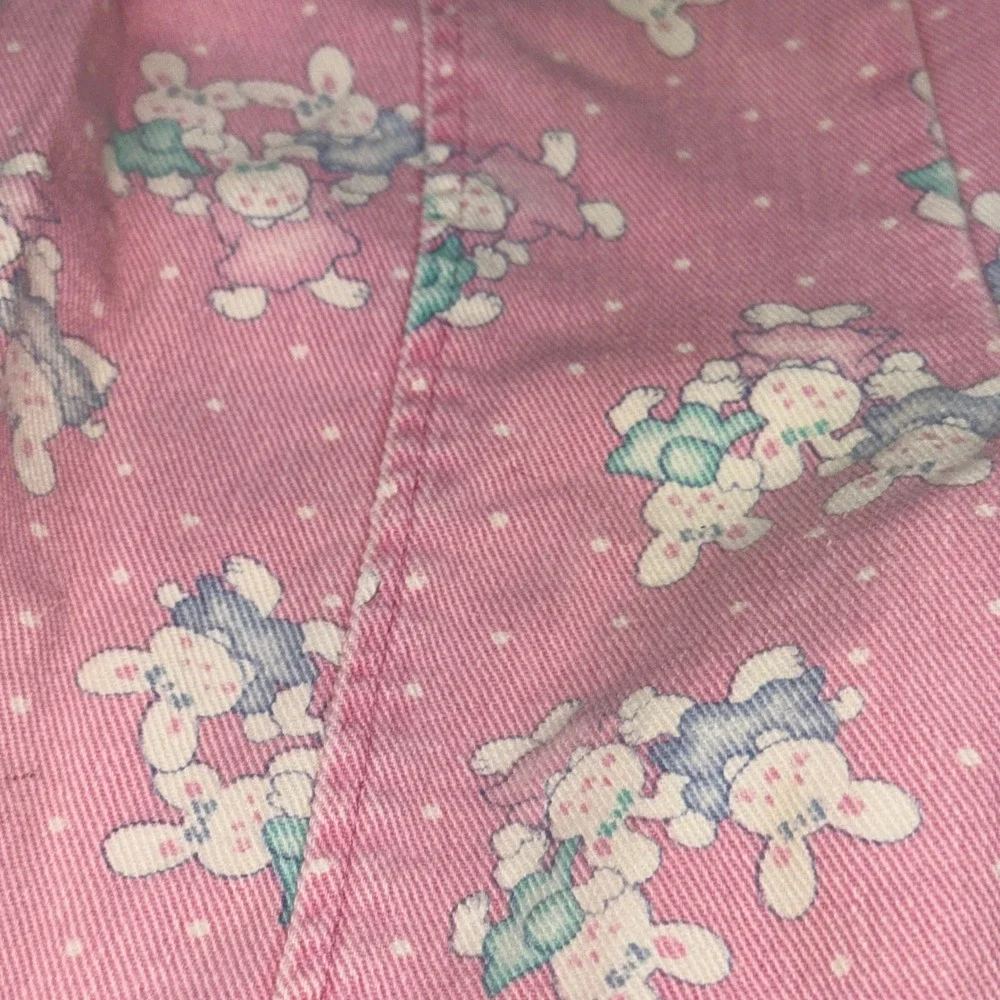 Vintage OshKosh Bgosh Pink Bunny Print Overalls Made in USA 18M‎ Vestbak Denim